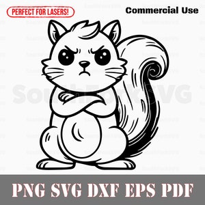 Écureuil grincheux Fichiers de conception svg png dxf eps pdf | Conception graphique vectorielle découpée, impression, teinture, sous, gravure laser, cnc, fichiers numériques, utilisation commerciale