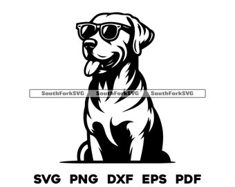 Labrador Retriever Wearing Sunglasses | svg png dxf eps pdf | vector graphic cut file laser clip art instant digital download commercial use