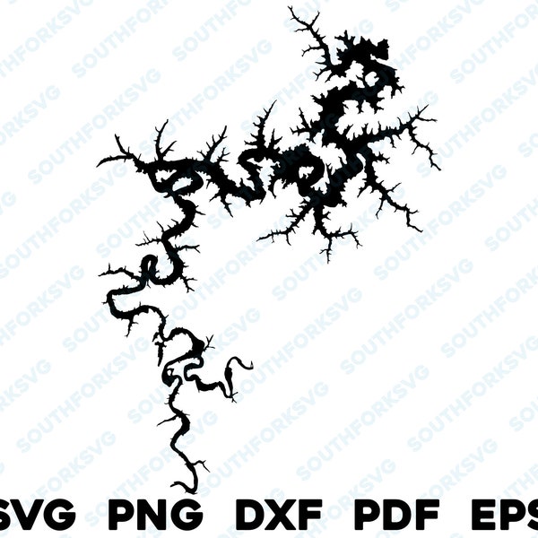 Beaver Lake Arkansas Map Shape Silhouette SVG PNG DXF vector graphic design cut engraving laser file image  boat lake  house
