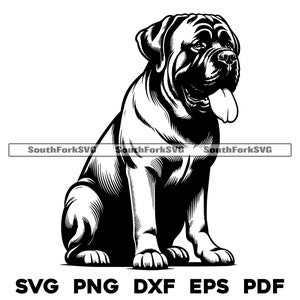 Englischer Mastiff Hund sitzend Design | svg png dxf eps pdf | Vektorgrafik Datei Laser Clip Art schneiden | sofortiger digitaler Download kommerzielle Nutzung