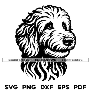 Diseño de cabeza de perro Goldendoodle / svg png dxf eps pdf / archivo de corte gráfico vectorial clip art láser / descarga digital instantánea para uso comercial