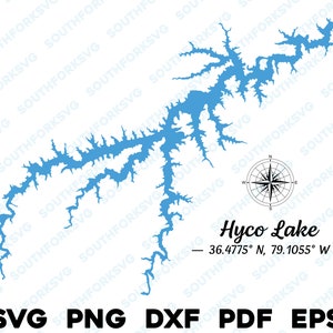 Hyco Lake Carolina del Norte Mapa Forma Silueta svg png dxf pdf eps vector diseño gráfico corte grabado archivo láser imagen canotaje casa del lago