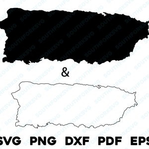 Siluetas y contornos del país de Puerto Rico svg png dxf pdf eps diseño gráfico vectorial corte grabado láser archivo imagen mapa