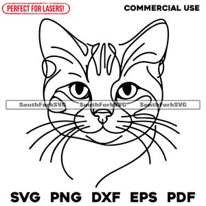 Dessin au trait minimaliste de chat tigré | svg png dxf eps pdf | graphique vectoriel découpé fichier laser clip art | Téléchargement numérique instantané, utilisation commerciale