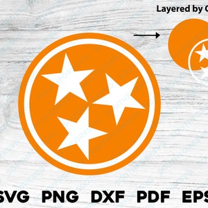 Tennessee Tri-Star oranje en wit gelaagde svg png dxf eps pdf vector grafisch ontwerp digitaal knippen bestand