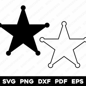 保安官スターバッジ 2 | svg png dxf eps pdf | ベクターグラフィックカットファイルレーザークリップアート | インスタントデジタルダウンロード商用利用