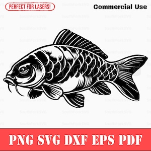 Logo de pêche à la carpe svg png dxf eps pdf | Fichiers vectoriels transparents, impression découpée, impression laser, gravure laser, utilisation commerciale