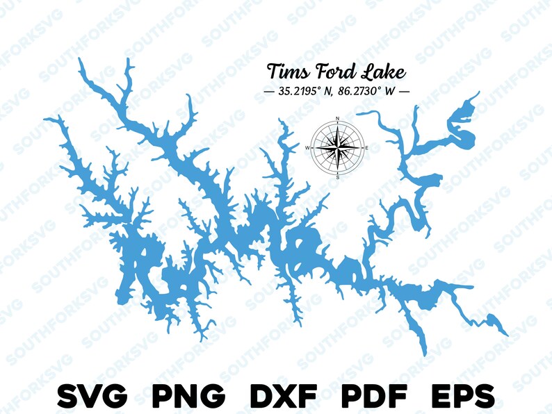 Tims Ford Lake Shape Silhouette