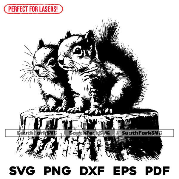 Baby Squirrels Laser Engrave Files svg png dxf eps pdf | graphic cut print dye sub laser cnc files commercial use