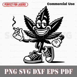 Weed Leaf Cartoon Smoking Joint svg png dxf pdf eps | vector graphic design cut print dye sub laser engrave digital files commerial use