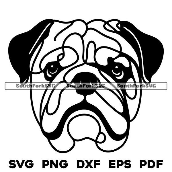 Bulldog Dog Line Art Design | svg png dxf eps pdf | vector graphic cut file laser clip art | instant digital download commercial use