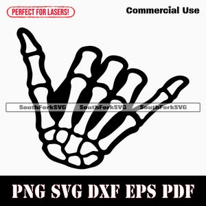 Projekt Shaka Hang Loose Skeleton Hand | svg png dxf eps pdf | projekt grafiki wektorowej cięcie drukowanie grawerowanie laserowe pliki do pobrania do użytku komercyjnego