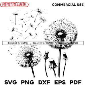 Archivos de grabado láser de dientes de león svg png dxf eps pdf / diseño gráfico vectorial corte impresión sublimación de tinta archivos digitales uso comercial