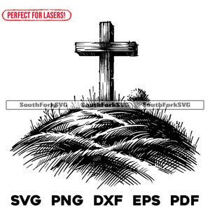 Kreuz auf einem Hügel Lasergravur-Dateien svg png dxf eps pdf | Vektorgrafik Design Cut Print Dye sub cnc digitale Datei Kommerzielle Nutzung