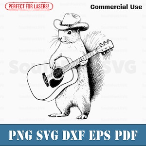 Écureuil jouant de la guitare svg png dxf eps pdf | Fichiers d'impression découpés au laser, image vectorielle clipart | Téléchargement instantané, utilisation commerciale