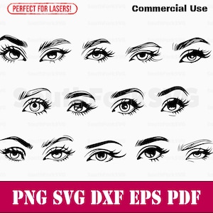 Eenvoudige vrouwenogen bundel svg png dxf eps pdf | vectorafbeelding knippen afdrukken kleurstof sub laser graveren illustraties commercieel gebruik