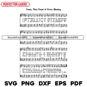 Viens, toi, source de toutes les bénédictions, hymne partition svg png dxf eps pdf fichiers de gravure laser conception graphique téléchargement numérique utilisation commerciale