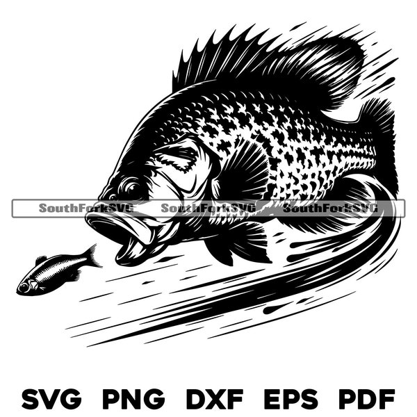 Crappie Chasing Minnow Design | svg png dxf eps pdf | transparent vector graphic design cut print dye sub laser cnc files commercial use