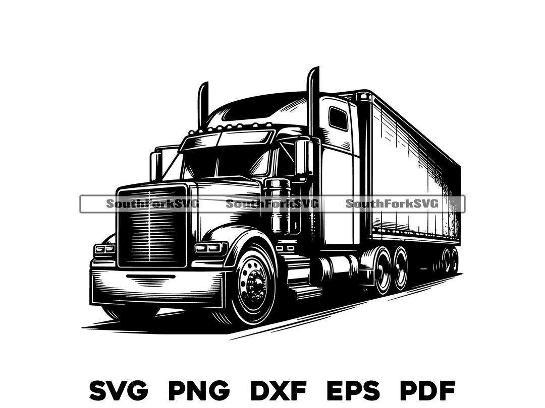 Semi Truck Tractor Trailer Svg Png Dxf Eps Pdf Vector Graphic Design