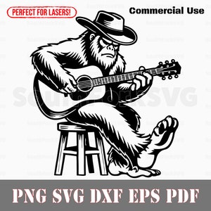 Bigfoot Yeti Sasquatch gitarist svg png dxf pdf eps | vector grafisch ontwerp gesneden print dye sub laser graveren digitale bestanden commercieel gebruik