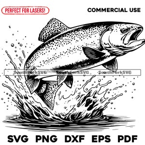 Lasergraveerbestand regenboogforel springen | svg png dxf eps pdf | transparant vector grafisch ontwerp gesneden print kleurstof sub commercieel gebruik
