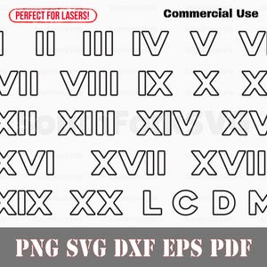 Pacote de contornos de numerais romanos svg png dxf eps pdf | arquivos de impressão de corte e gravação a laser, clipart gráfico vetorial, download digital, uso comercial