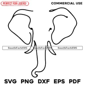 May include: Line art illustration of an elephant's head. The illustration is in black and white and is a simple, minimalist design.