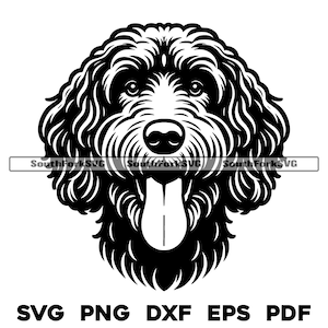 Tête de chien Labradoodle | svg png dxf eps pdf | graphique vectoriel découpé fichier laser clip art | Téléchargement numérique instantané, utilisation commerciale