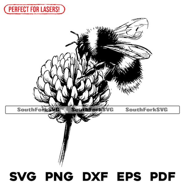 Bumblebee Clover Flower Laser Engrave Files | svg png dxf eps pdf | transparent vector graphic design cut print dye sub commercial use