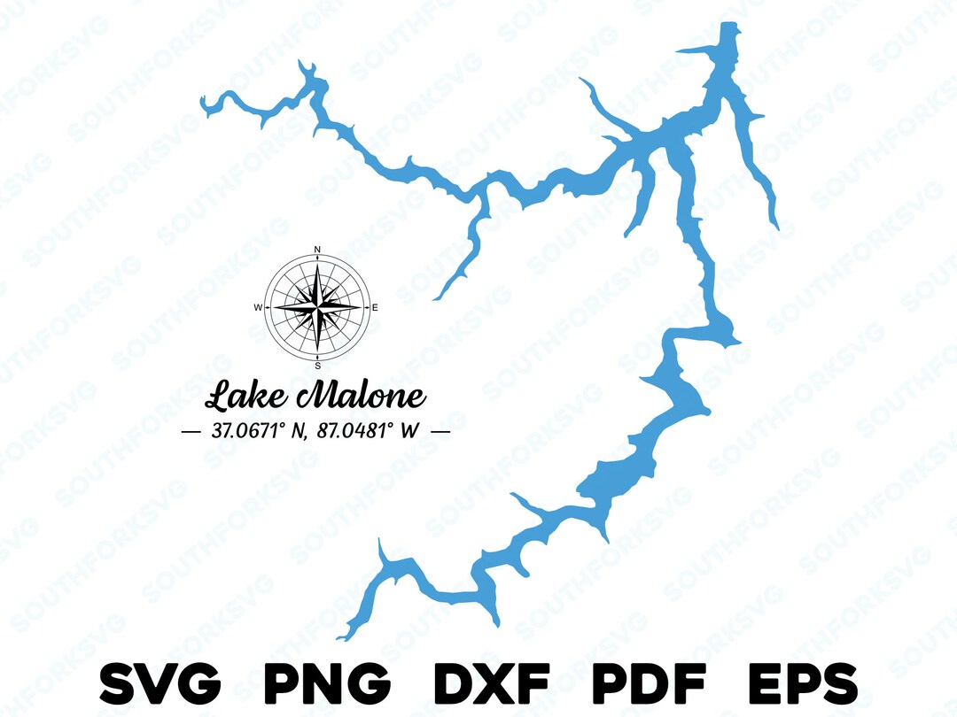 Lake Malone Kentucky Map Shape Silhouette Svg Png Dxf Pdf Eps Etsy