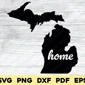 Michigan Home State Silhouette with Scripted Text | svg png dxf eps pdf | vector graphic design cut print dye sub laser cnc digital files
