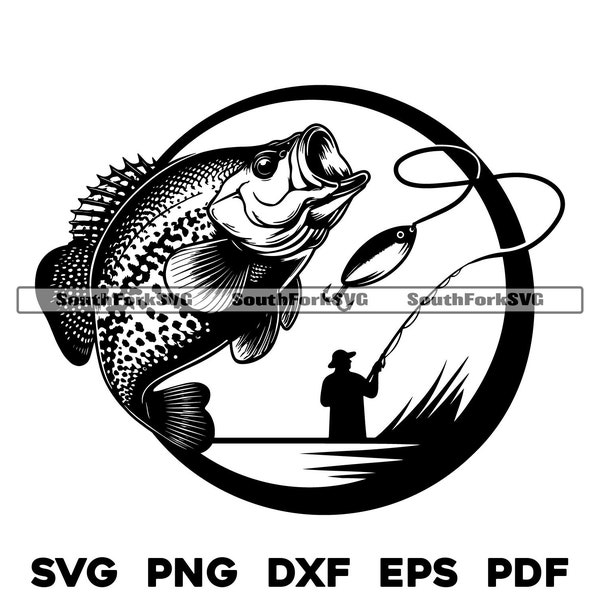 Crappie Fishing Design Logo | svg png dxf eps pdf | vector graphic cut file laser clip art | instant digital download commercial use