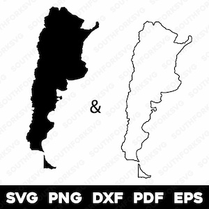 May include: A black and white outline of the country of Argentina. The outline is filled in black on the left side of the image and is an outline on the right side of the image.