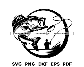 Bass Fishing Design Logo | svg png dxf eps pdf | vector graphic cut file laser clip art | instant digital download commercial use