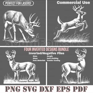 Bundle de cerf de Virginie inversé svg png dxf eps pdf image vectorielle découpée impression laser gravure etch Téléchargement instantané usage commercial