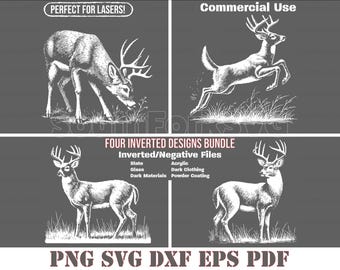 Ciervo de cola blanca invertido, paquete svg, png, dxf, eps, pdf, gráfico vectorial, corte, impresión, grabado láser, descarga instantánea, uso comercial