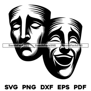 Drama Máscaras Comedia Tragedia / svg png dxf eps pdf / diseño gráfico vectorial corte impresión tinte sub láser archivos digitales uso comercial