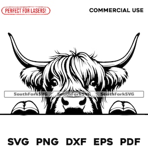 Hooglandkoekop gluren | svg png dxf eps pdf | transparant vector grafisch ontwerp gesneden print kleurstof sub laser graveerbestanden commercieel gebruik