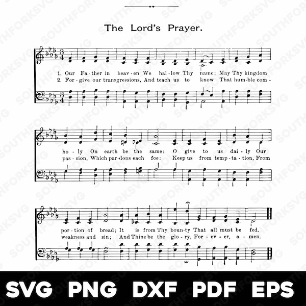 The Lords Prayer Hymn Sheet Music | svg png dxf eps pdf | graphic design cut print laser engrave files digital download commercial use