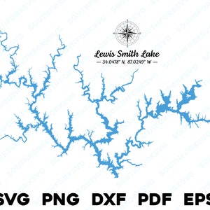 Lewis Smith Lake Alabama carte forme Silhouette svg png dxf pdf eps graphisme vectoriel coupe gravure fichier laser image bateau maison du lac