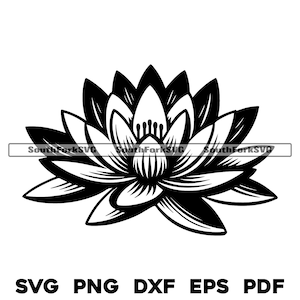Ninfea fiore disegno floreale svg png dxf eps pdf / grafica vettoriale tagliata file laser clip art / download digitale istantaneo uso commerciale