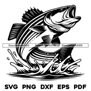 Striped Bass, Striper Jumping 2 | svg png dxf eps pdf transparent vector graphic design cut print dye sub laser engrave files commercial use