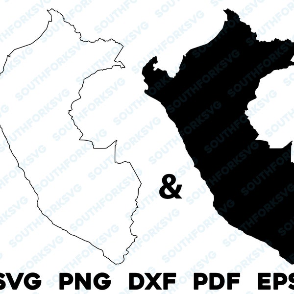 Peru Country Silhouette & Outline Shapes svg png dxf pdf eps vector graphic design cut engrave laser file image map South America