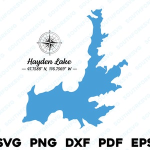 Hayden Lake Idaho Mapa Forma Silueta svg png dxf pdf eps vector diseño gráfico corte grabado archivo láser imagen barco lago casa