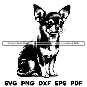 Design de cachorro sentado Chihuahua | svg png dxf eps pdf | arquivo de corte de gráfico vetorial a laser clip art | download digital instantâneo uso comercial