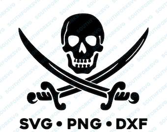 Pirate Flag Ship SVG PNG DXF Layered by Color cut file vector graphic design clip art skeleton crossbones punk goth swords