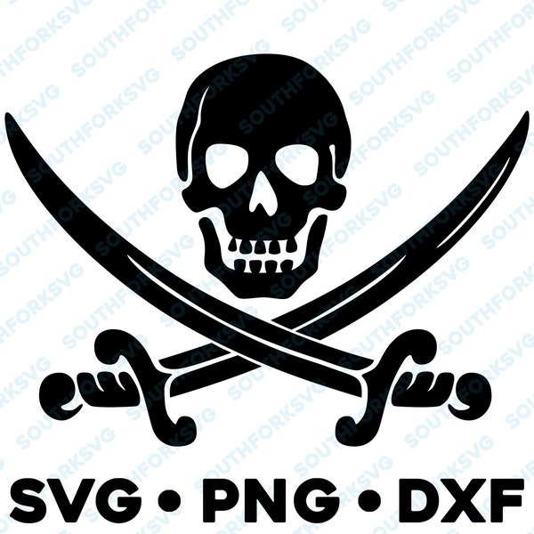 Pirate Flag Ship SVG PNG DXF Layered by Color cut file vector graphic design clip art skeleton crossbones punk goth swords