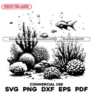 Lasergravur Datei Unterwasser Ozean Szene | svg png dxf eps pdf | transparente Vektorgrafik Design Cut Print Dye subcommerzielle Nutzung