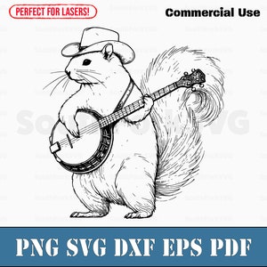 Écureuil jouant du banjo svg png dxf eps pdf | Fichiers d'impression découpés au laser, image vectorielle clipart | Téléchargement instantané, utilisation commerciale