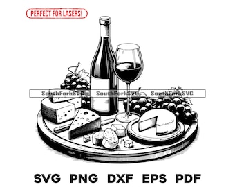 Laser Engrave File Charcuterie Wine & Cheese Board svg png dxf eps pdf | transparent vector graphic design cut print dye sub commercial use